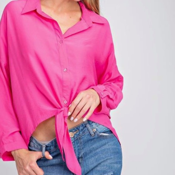 *NEW* PINK BUTTON DOWN WITH TIE AT BOTTOM - Picture 3 of 4